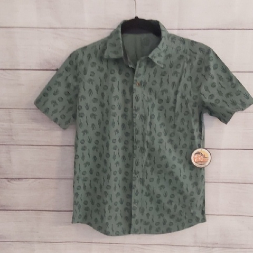 Boy's Green Shirt With Black Cactus Patterned Shirt